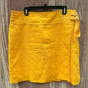 Ann Taylor 16 sunny yellow linen a line side belted skirt Officecore boardroom